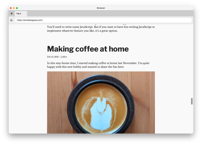 Screenshot of my toy browser showing this website